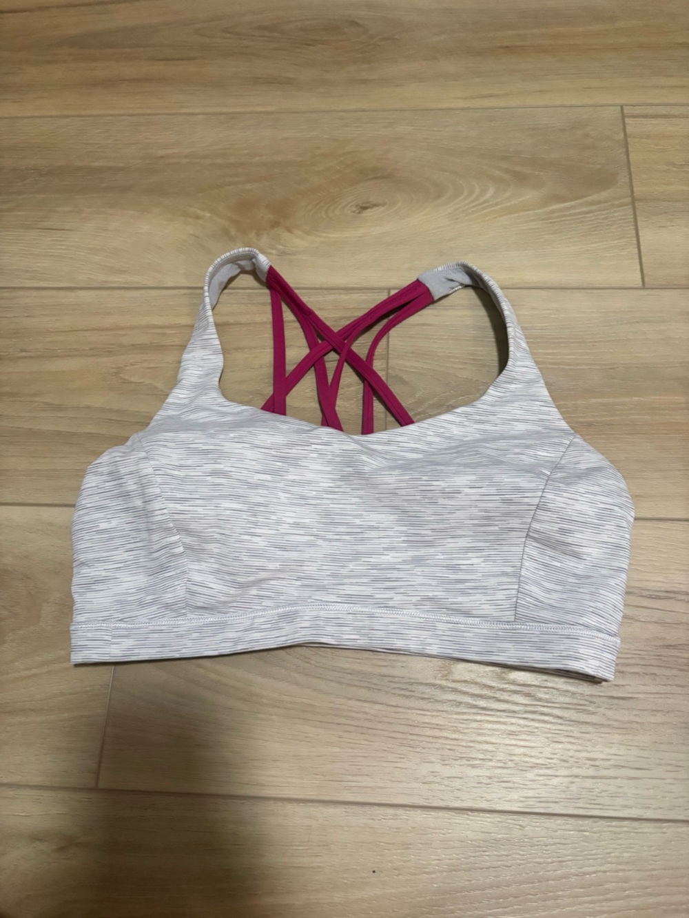 Lululemon Heathered Gray Sports Bra with Pink Strappy Back
